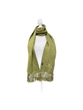 Alpaca Camargo Olive Green Fringe Scarf Embroidered Llama Made in Peru